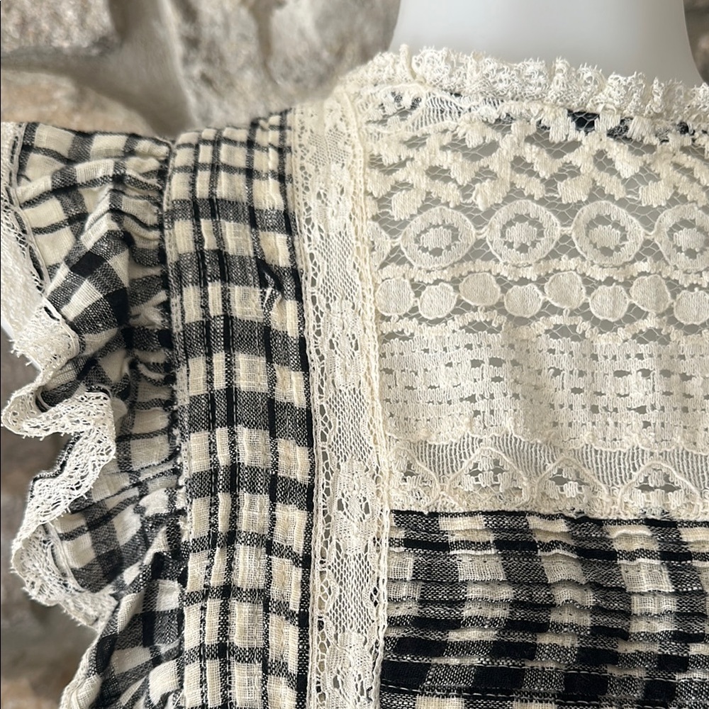 Free People Black and White Plaid Lace Set - Picture 3 of 7